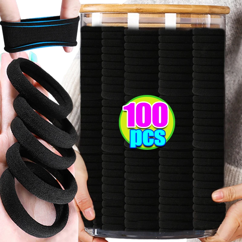 10-100pcs New Women High Elasticity Black Headband Hair Accessories Lazy Tie Hair Sturdy and Durable High Ponytail Rubber Band