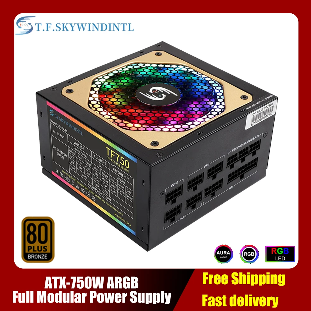 750W ATX Power Supply Full Modular 80 PLUS Bronze Computer Gaming Power Supplies Support Dual CPU
