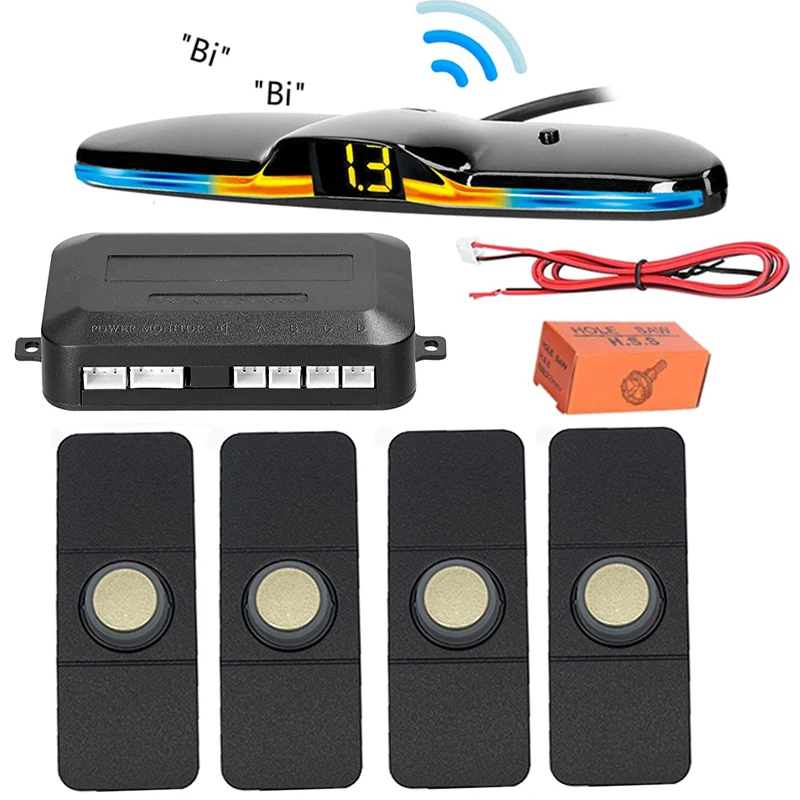 13mm Flat Sensors4sensors Car Parking Sensor Kit Reverse Backup Radar Sound Alarm Indicator Probe System DC 12V