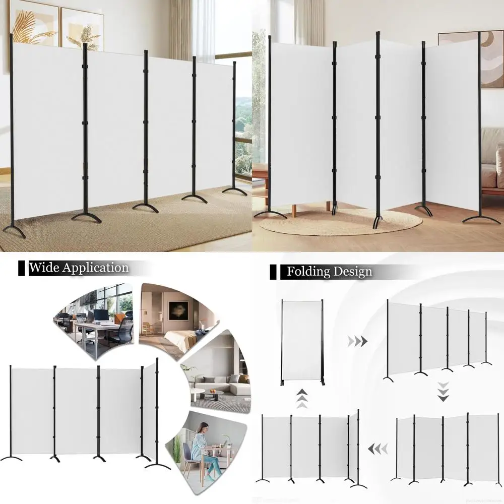 4-Panel Tall Portable Room Divider, Freestanding Partition for Home and Office, White