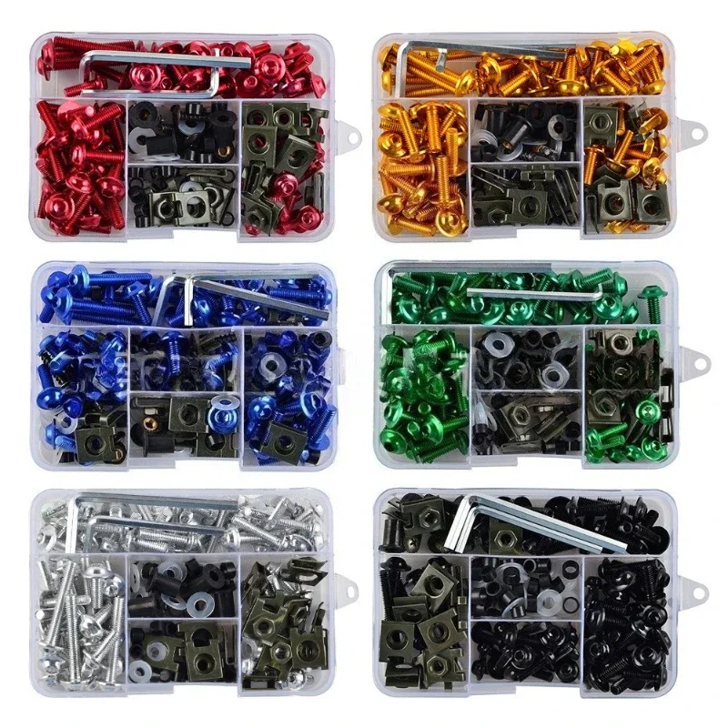 177pcs Aluminum Windscreen Screws Colorful Fasteners Screws Set Motorcycle Fairing Bolt Kit Motorcycle Modified Parts