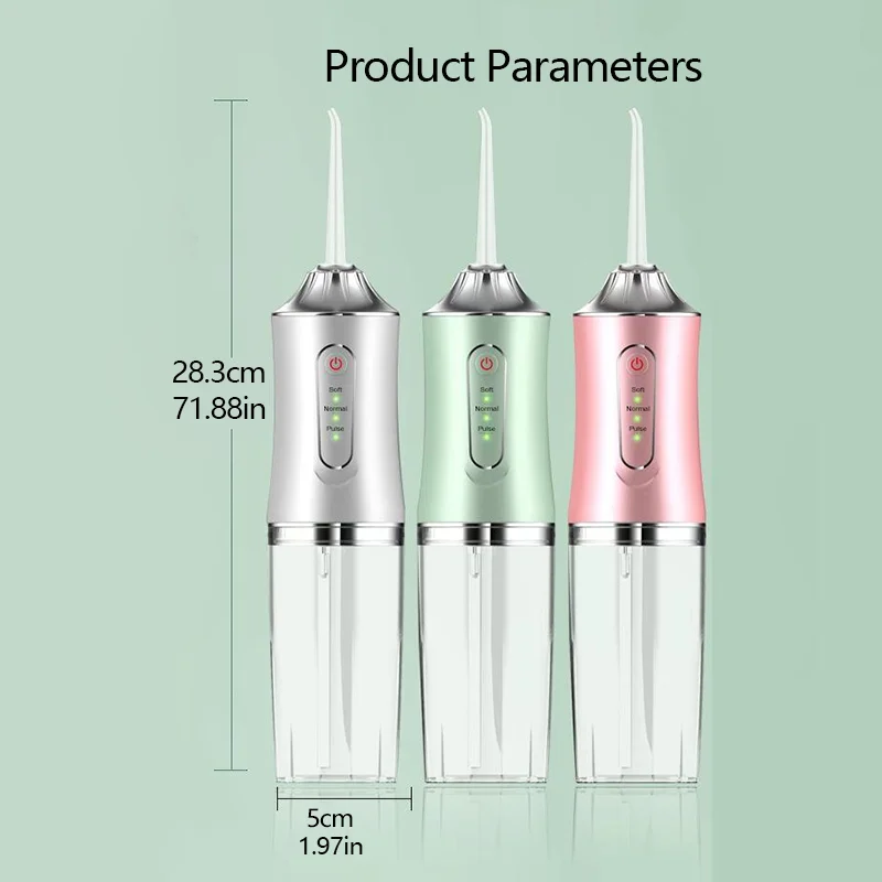 Oral Irrigator Portable Dental Water Flosser USB Rechargeable Water Jet Floss Tooth Pick 1 Jet Tip 220ml 3 Modes IPX7 1400rpm