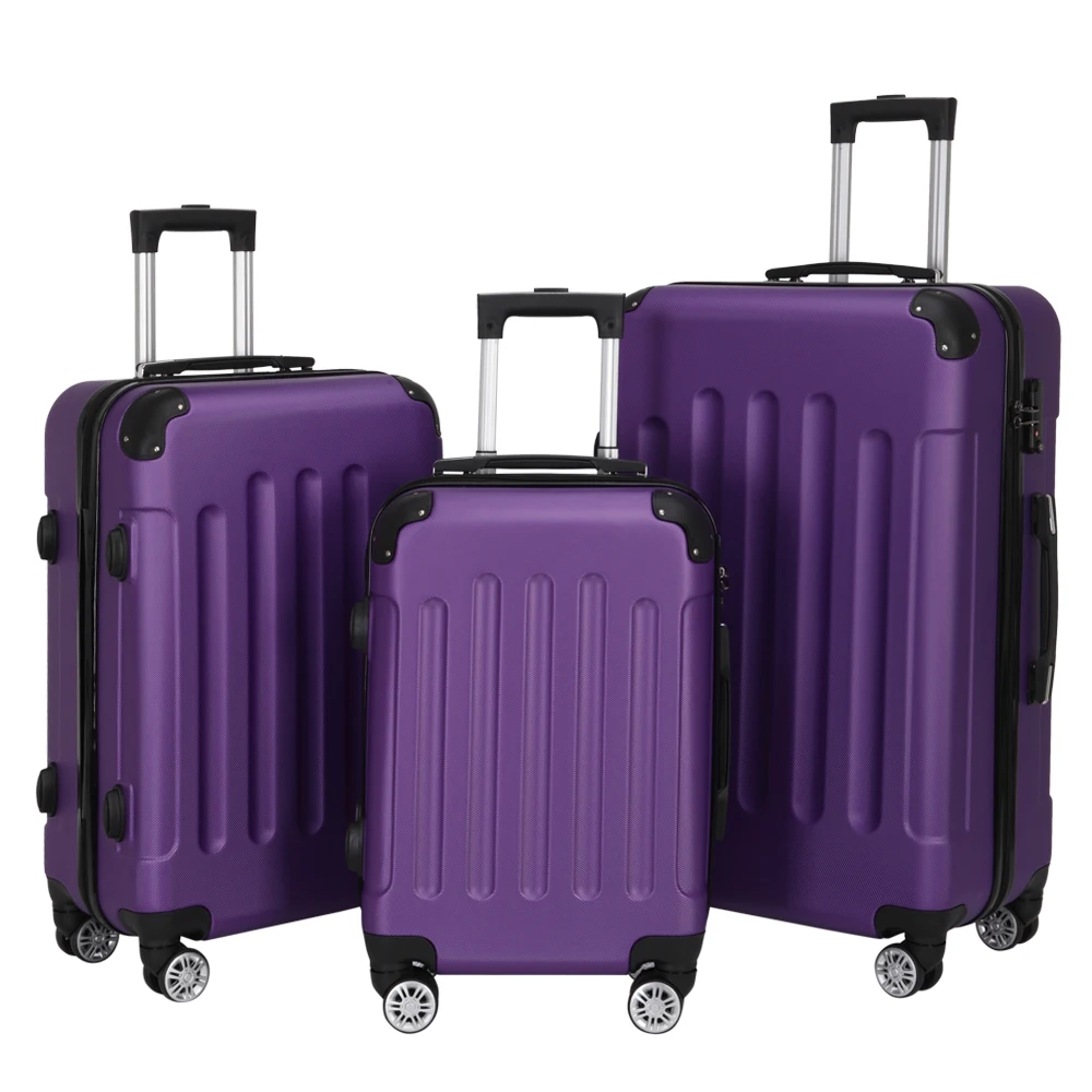 Portable 3-in-1 ABS Trolley Case: 20"/24"/28" (Purple)