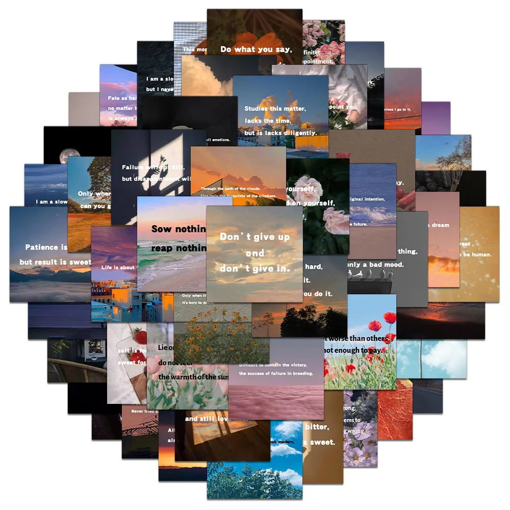 50PCS Creative Landscape English Short Sentence Decoration Material Notebook DIY Personalized Stickers