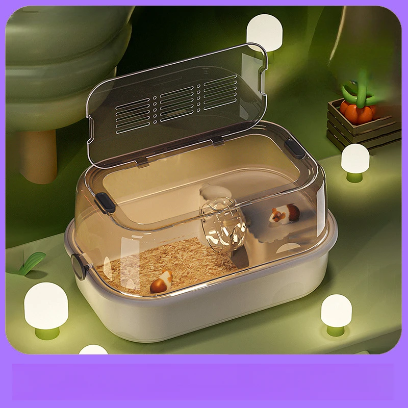 Hamster Cage Panoramic Transparent Skylight Open Built-in Running Wheel Indoor Hamster Cage Breeding Box Hedgehogs Cage