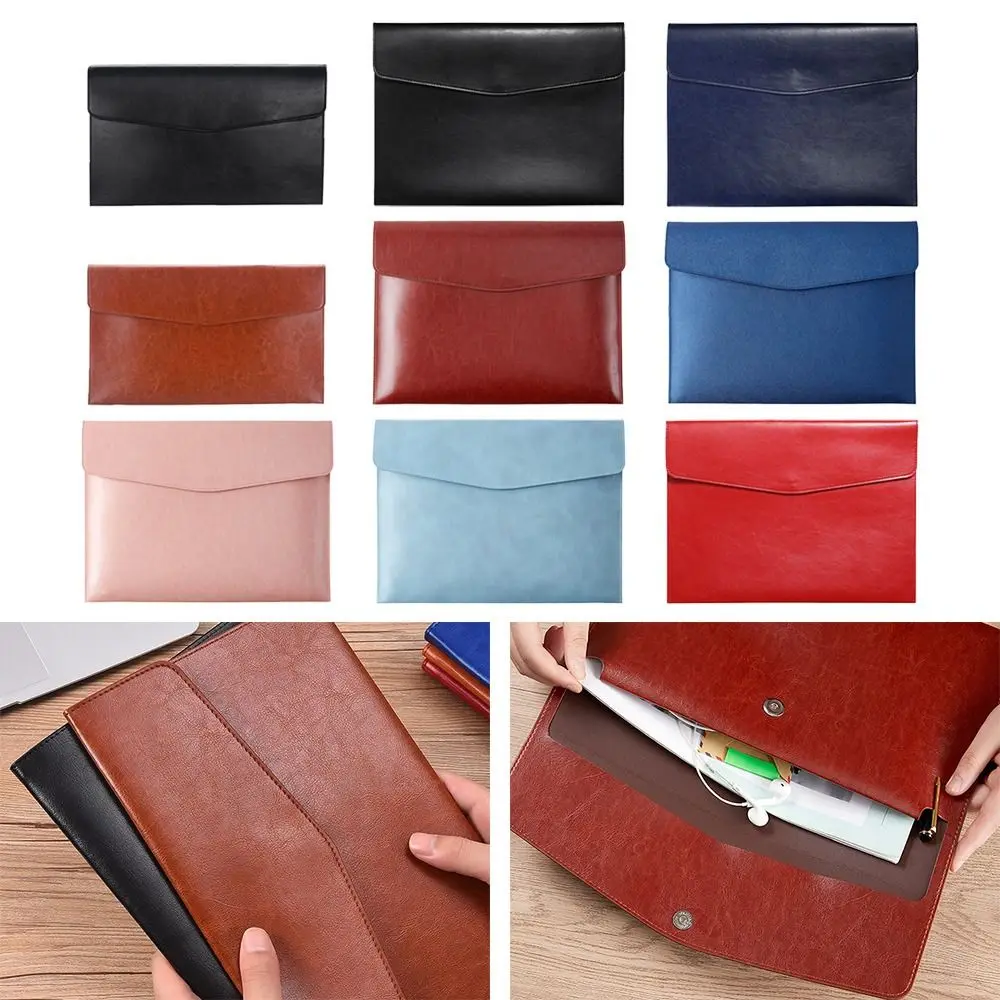 A4 A6 Leather File Folder Data Package Document Bag Fashion Briefcase Data Contract Bill Leather File Bag School Office Supplies