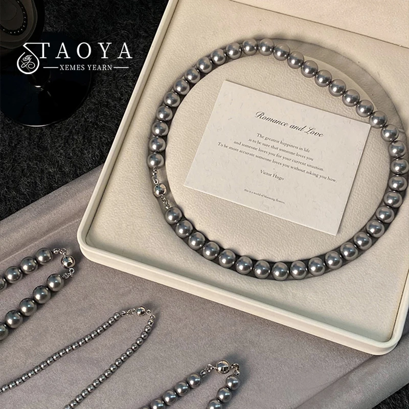 Elegant Tahiti Grey Pearl Bead Necklace with Magnetic Buckle Versatile Clavicle Chain Women's Sexy Jewelry Fashion Accessories