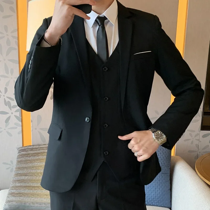 Black Suit Set for Men Business Formal Workwear Jacket Professional Black Suiting Outfit Male Custom Tailored Suits