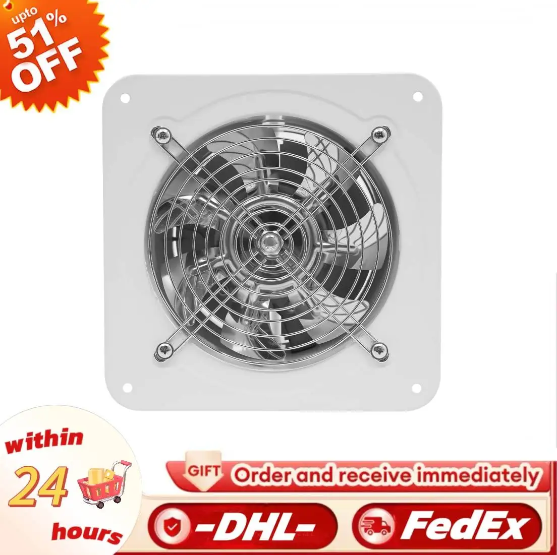 40W 6in Exhaust Fan Industrial Wall Metal Axial Ventilation Fan 220V Commercial Air Blower 2600r/min for Bathroom Kitchen