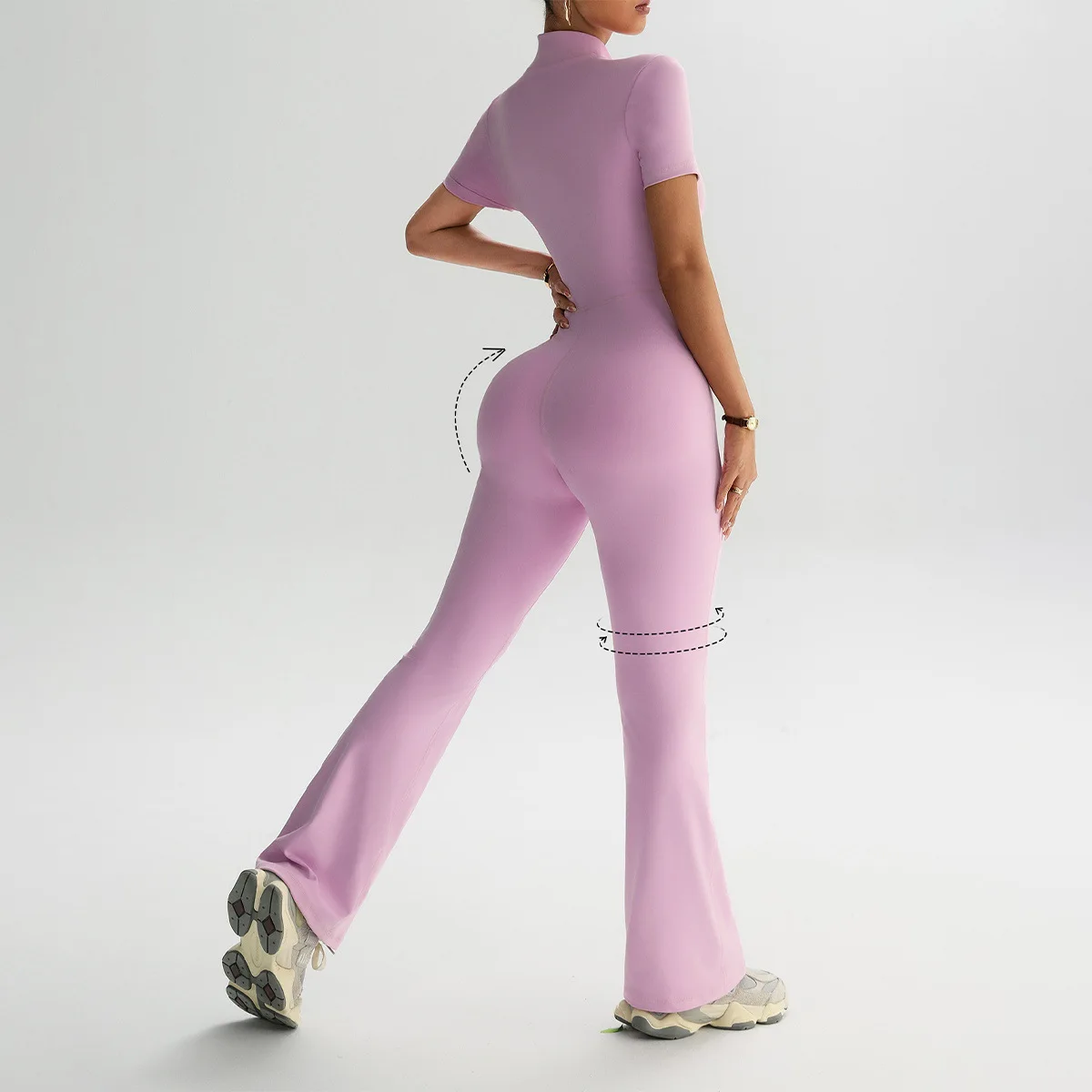 Zipped Short Sleeve Yoga Onesie Women's Fitness Training Dance Bodysuit Tight Body Suit Straight Ticking Fabric No Chest Pad