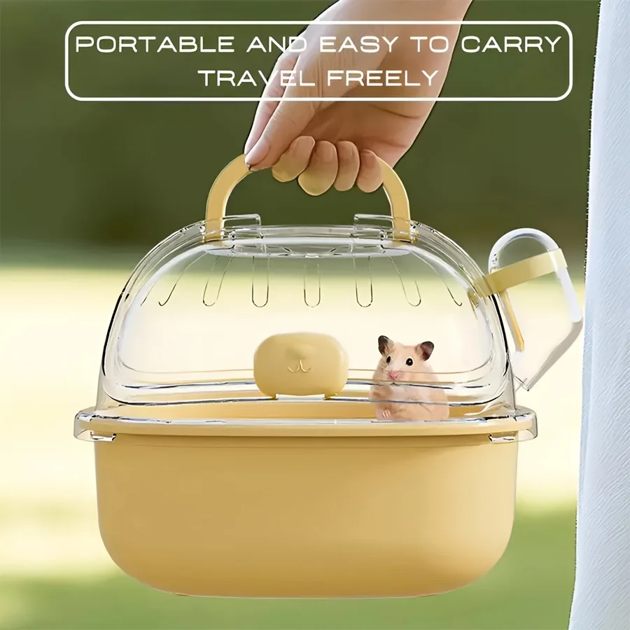 Portable Transparent Hamster Cage with Water Bottle - A Breathable Travel Carrier Suitable for Small Pets, Made of PP Material