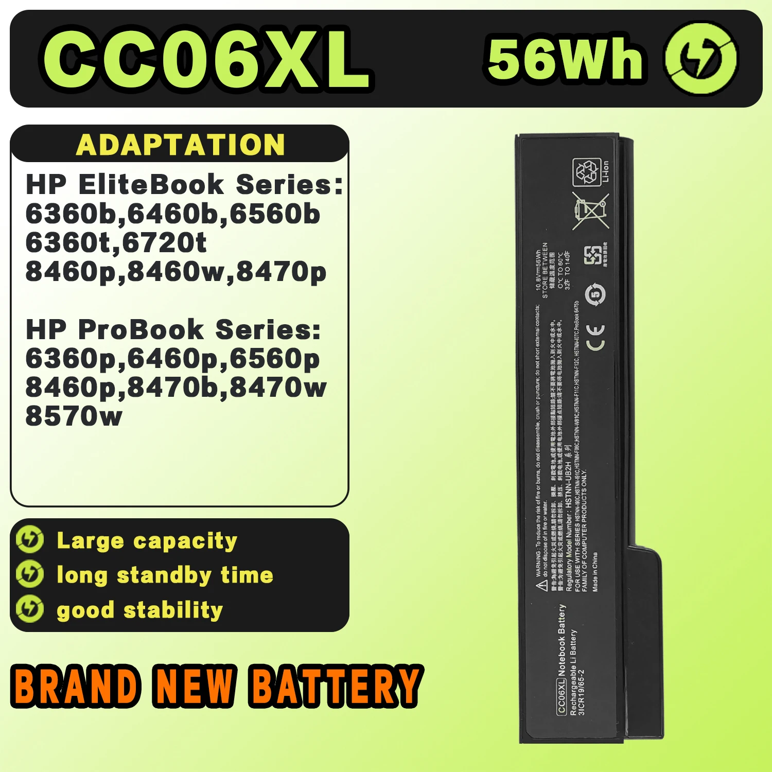 SAT Laptop Battery for HP CC06XL EliteBook 8460w 8460p 8560p 8570p for ProBook 6360b 6460b 6465b 6470b 6475b 6560b 6565b 6570b