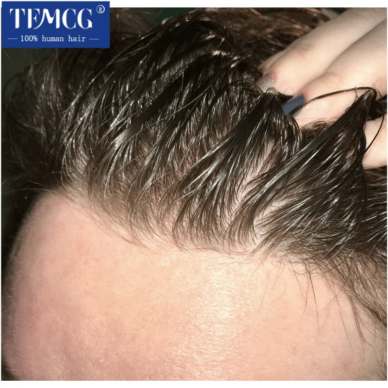 Male Hair Prosthesis Invisible Hairline With Ultra Thin Skin 0.03mm Toupee Men Wig 100% Human Hair Replacement System Male Wig