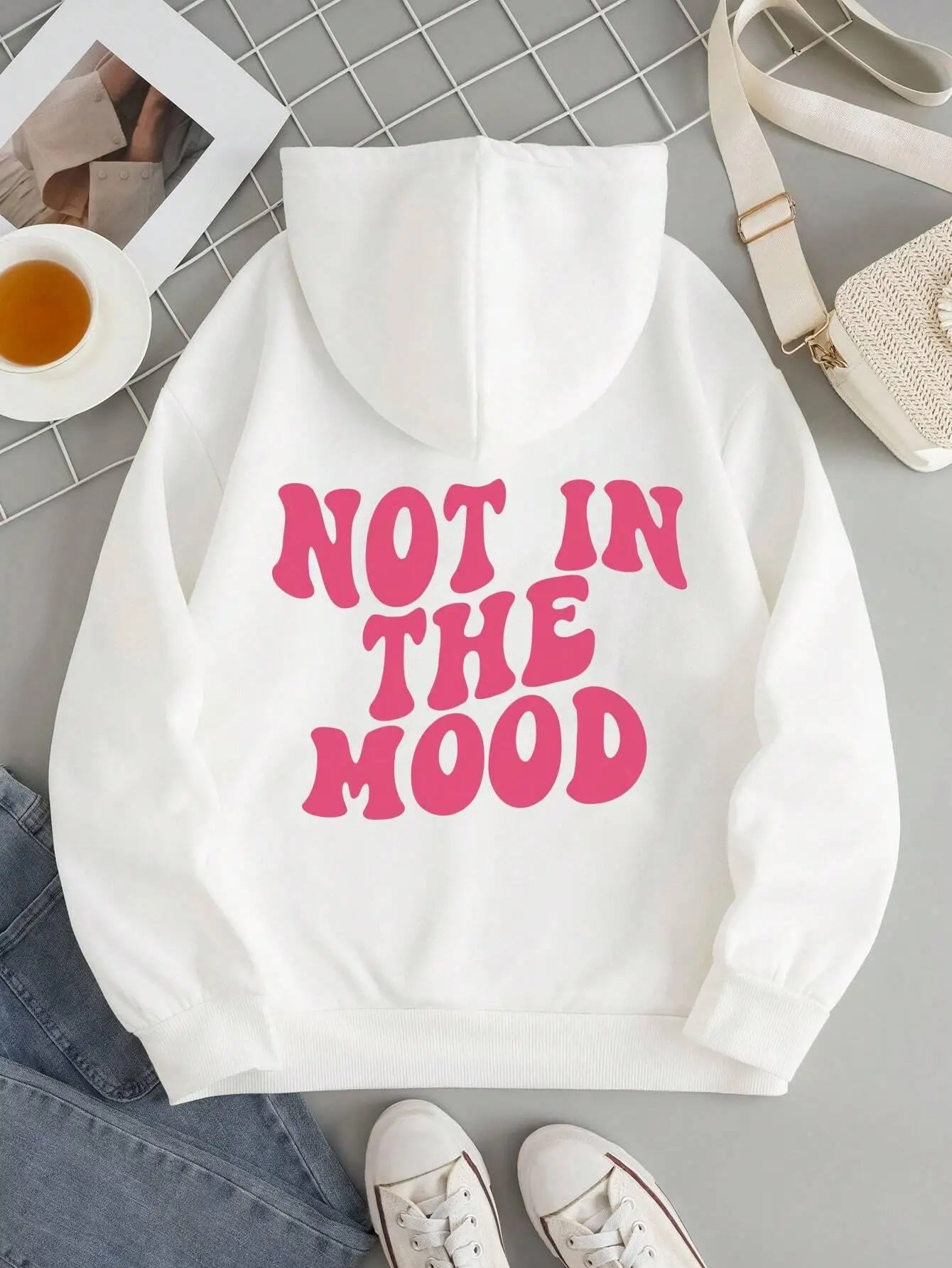 Plus Size Not in The Mood Letter Hoody Fashion Autumn Sweatshirt Autumn Winter Hoodie Hooded Simple Casual Sportswear