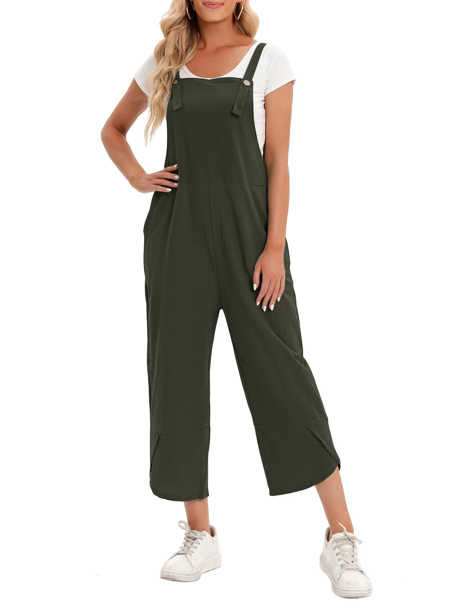 Oversized Bodysuit Women Jumpsuit with Pockets Sleeveless Wide Legs Plus Size Overalls