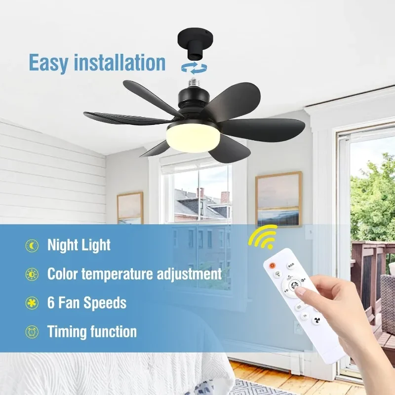 Ceiling Fan Light 52cm Thin Silent Ceiling Fan with Remote Control Unlimited Dimming 3-speed Adjustment Bedroom Living Room