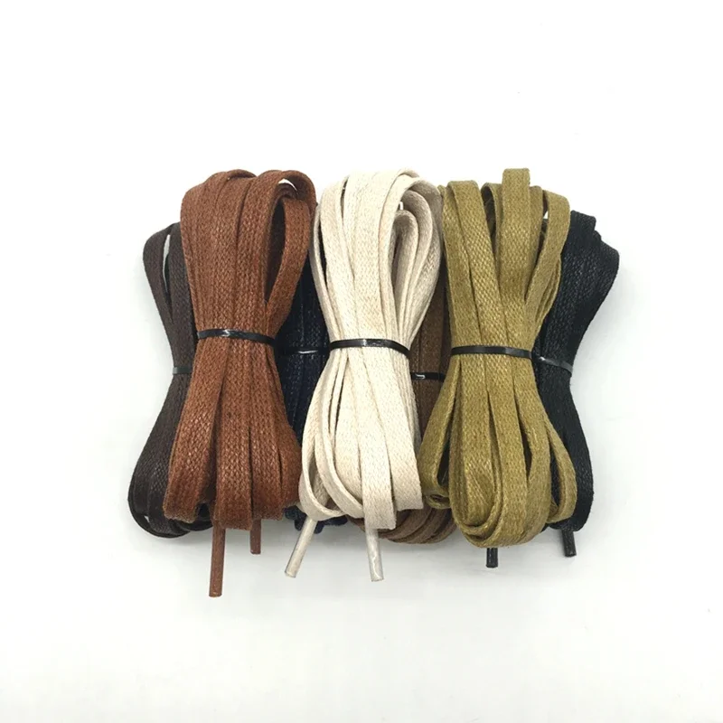1Pair Waxing Cotton Shoelaces Flat Waterproof Shoe Laces Used For Boots Sneakers Casual Leather Shoe Accessories Black Shoelaces