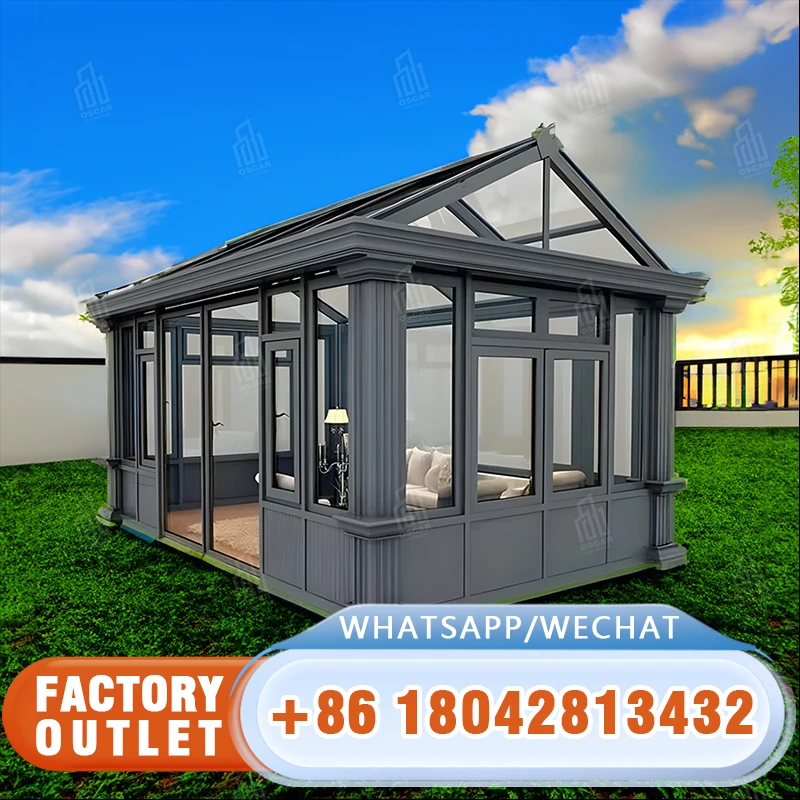 Garden sun rooms free stand summer house garden wooden glass sunhouse with sunroom blinds