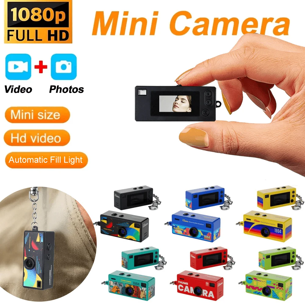 CHEGIT Thumb Keychain Camera 0.96inch Mini Action Camera Retro Support Memory Card 1080P Very Small Camcorder Video Recorder