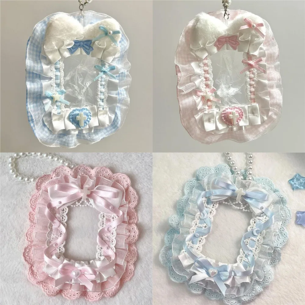 Sweet DIY Plush Card Holder with Ribbon Anime Lace Photocard Case Lolita Idol Display Photo Protector Case Card