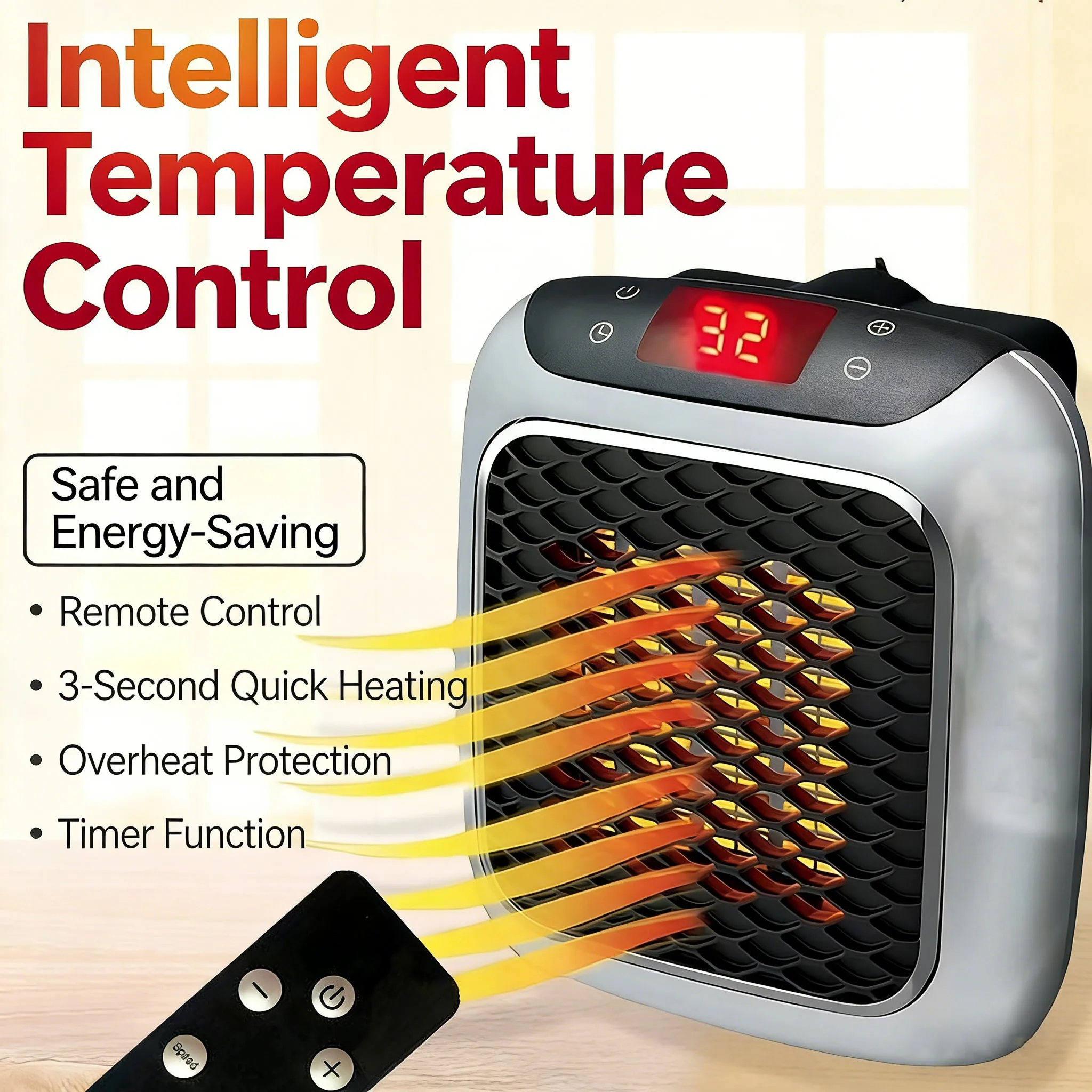 800W Mini Electric Heater Wall Mounted Hot Air Blower With Remote Control Houshold Heating Fan For Bedroom Bathroom