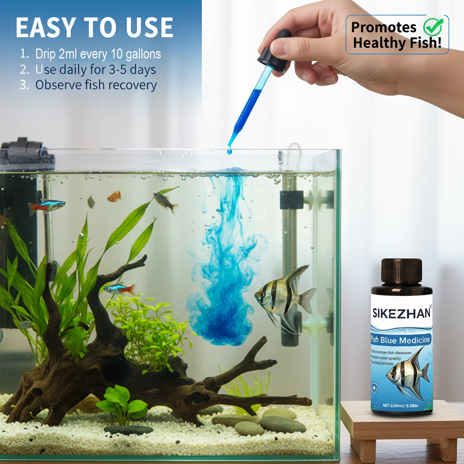 500ml Methylene Blue Solution Aquarium Fish Treatment Anti Ich White Spot Fungus Medicine Safe for Tropical Freshwater Fish Tank