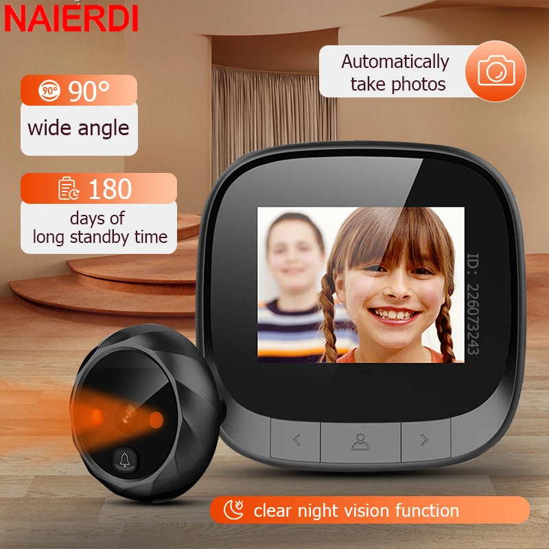 NAIERDI 2.4" LCD Smart Doorbell Camera, Electronic Digital Peephole Viewer with Night Vision Photo Recording Door Hardware