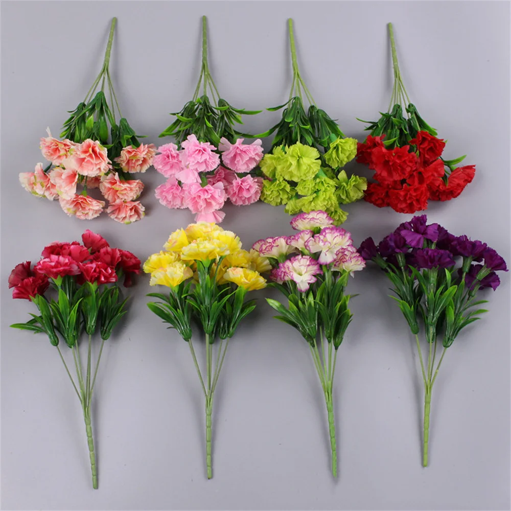 10 Head Carnation Fake Flowers Artificial Flower Bouquet Home Floral Arrangements Party Wedding Decor Fake Plants