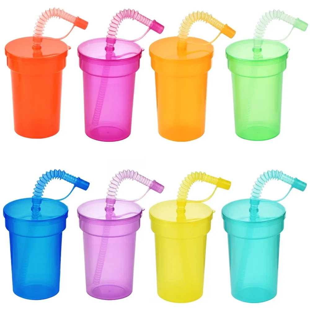 8/16 Pcs Colourful Drinking Cup Tumbler with Leak-Proof Lid and Straw - Ideal Kids Children’s Cups for Summer, Travel Holidays