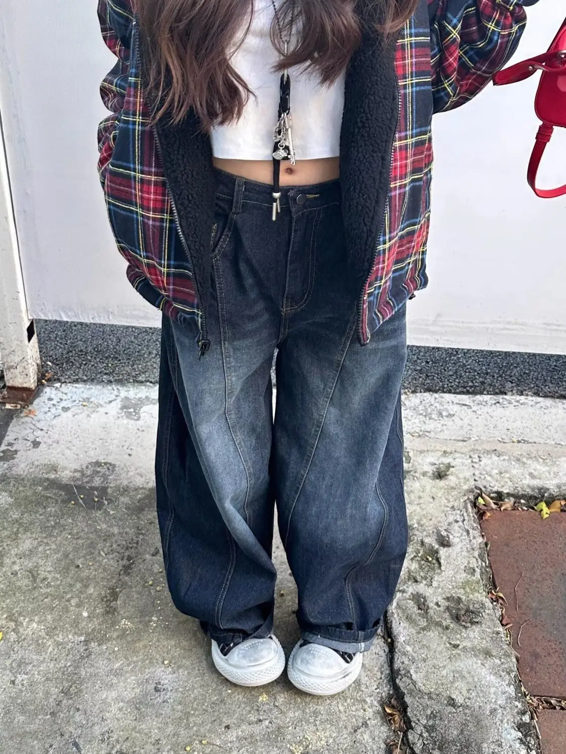 Stylish Chic Elegant Embroidered Patchwork Jeans Women Vintage Washed Draping Denim Straight Loose Fit Slimming Versatile Pants