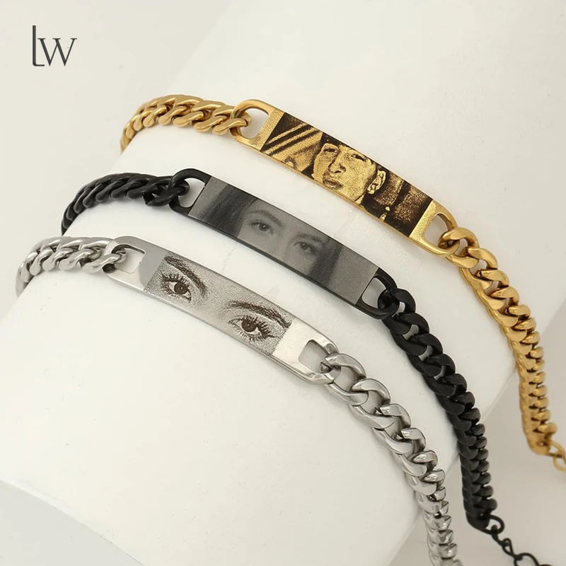 Custom Eyes Photo Bracelet Personalized Eyes Picture Bracelets Engraved Lover's Eye Stainless Steel Valentine's Day Jewelry Gift