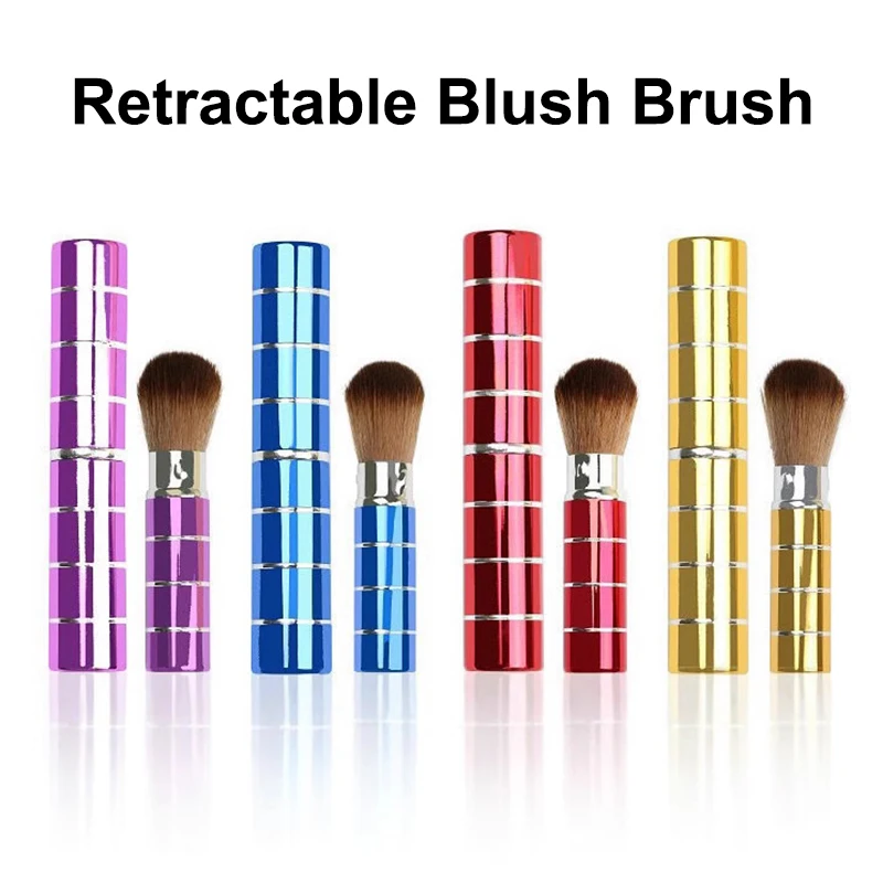 Z. 1pc Retractable Brush Makeup Brush Powder Blusher Powder Brush Mini Soft Nylon Hair Multi-function Portable With Metal Handle