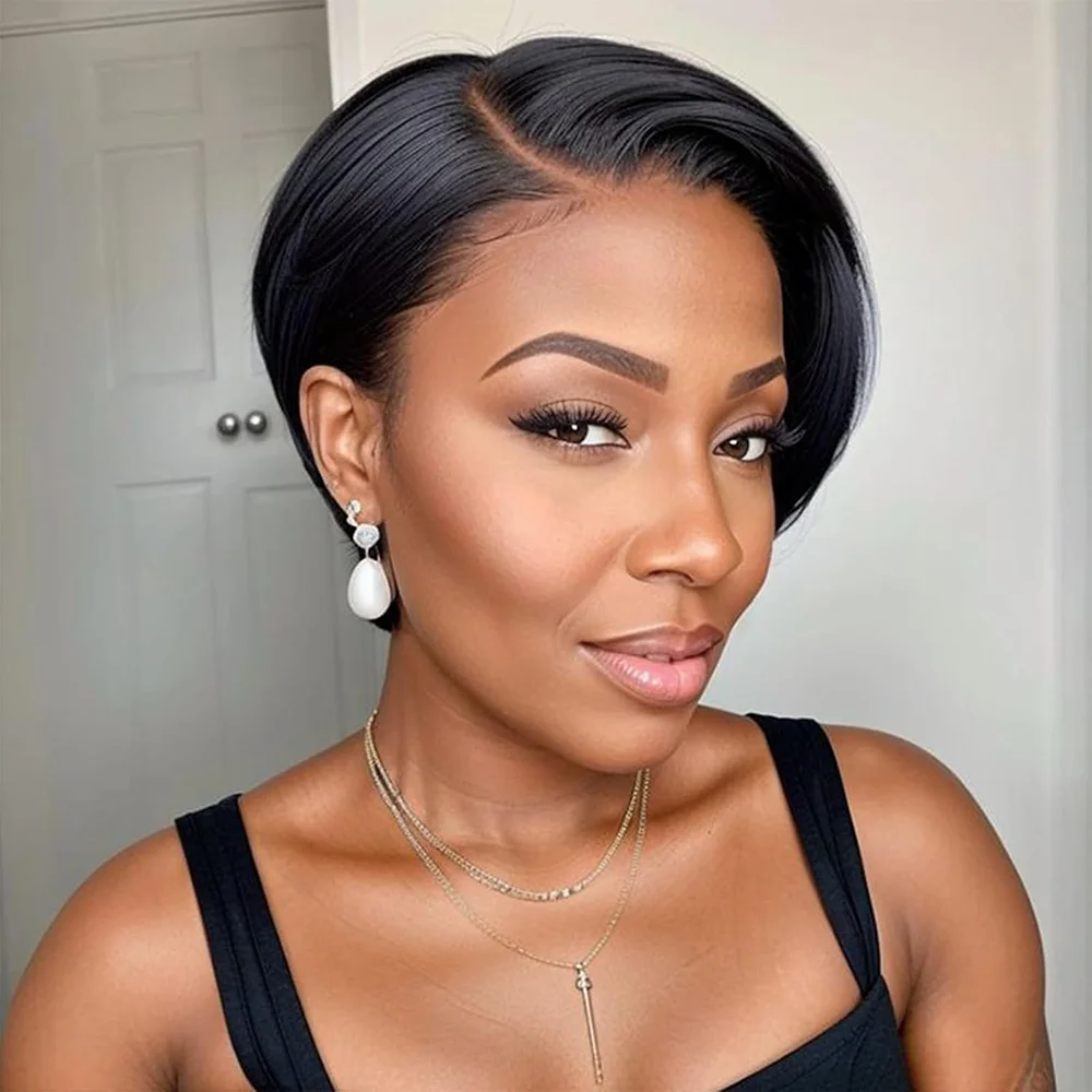 Short Pixie Cut Lace Front Wigs Human Hair 13X4 Straight Lace Human Hair Wigs For Black Women Wear And Go Glueless Wigs 180%