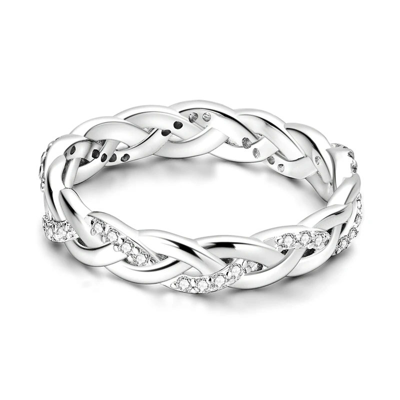 Original 925 Sterling Silver Ring Sparkling Braided Rings For Women Girls Jewelry Birthday Anniversary Gifts