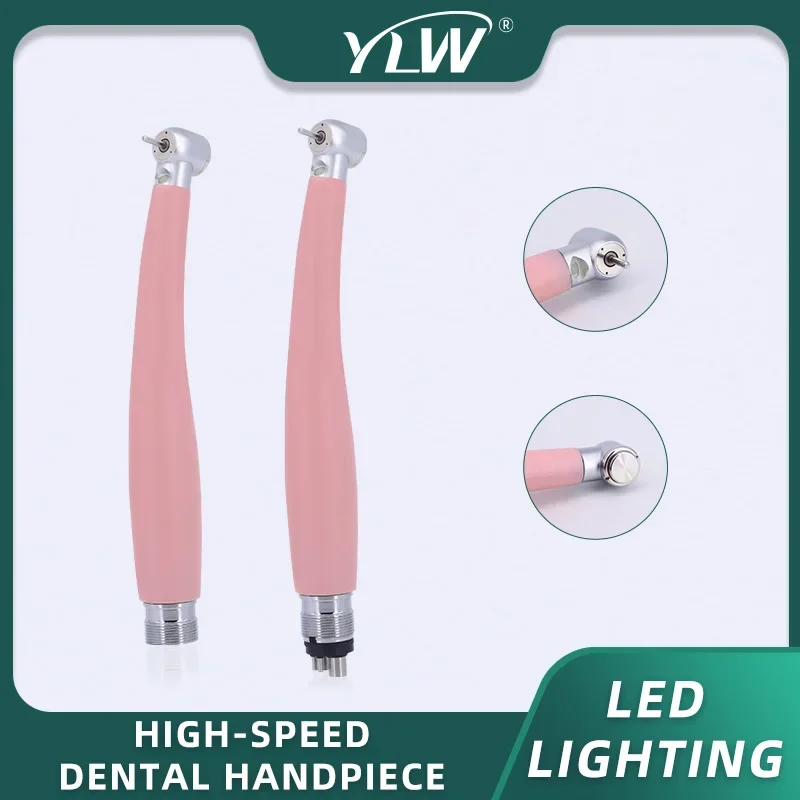 Dental Handpiece Led Light High Speed High Air Turbine Pink Fast Hand Piece Push Button Ceramic Bearing Dentistry Tool 2/4 Holes