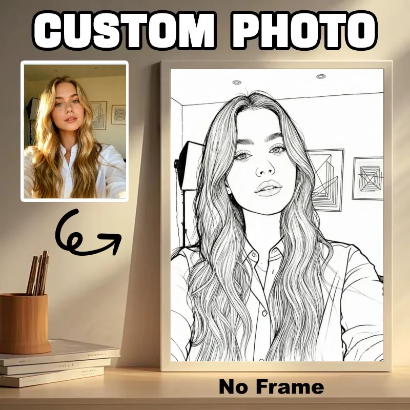 Custom Black-and-White Sketch Posters Personalized Photo Canvases Modern Minimalist Home Decor Gifts for Friends