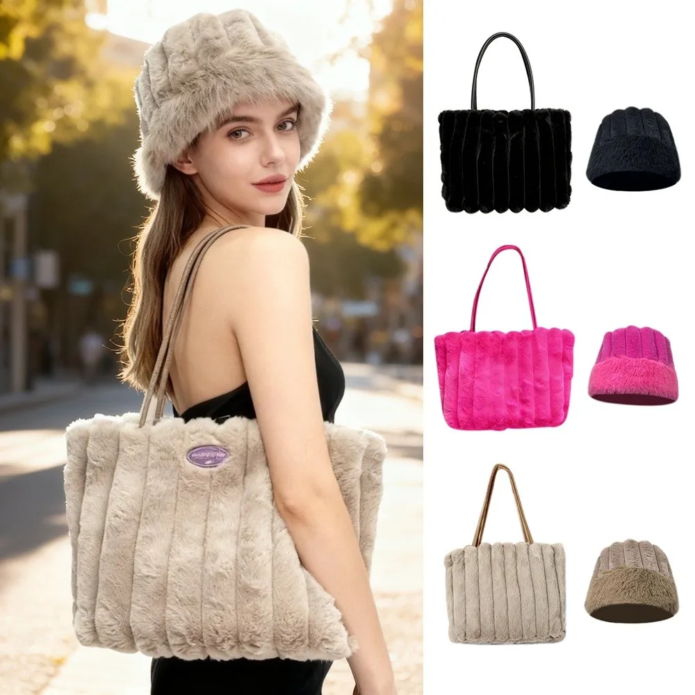 Fashionable Fluffy Memorial Black Bag Queen Black Black Bucket Hat Large Capacity Handbag for Women Girls