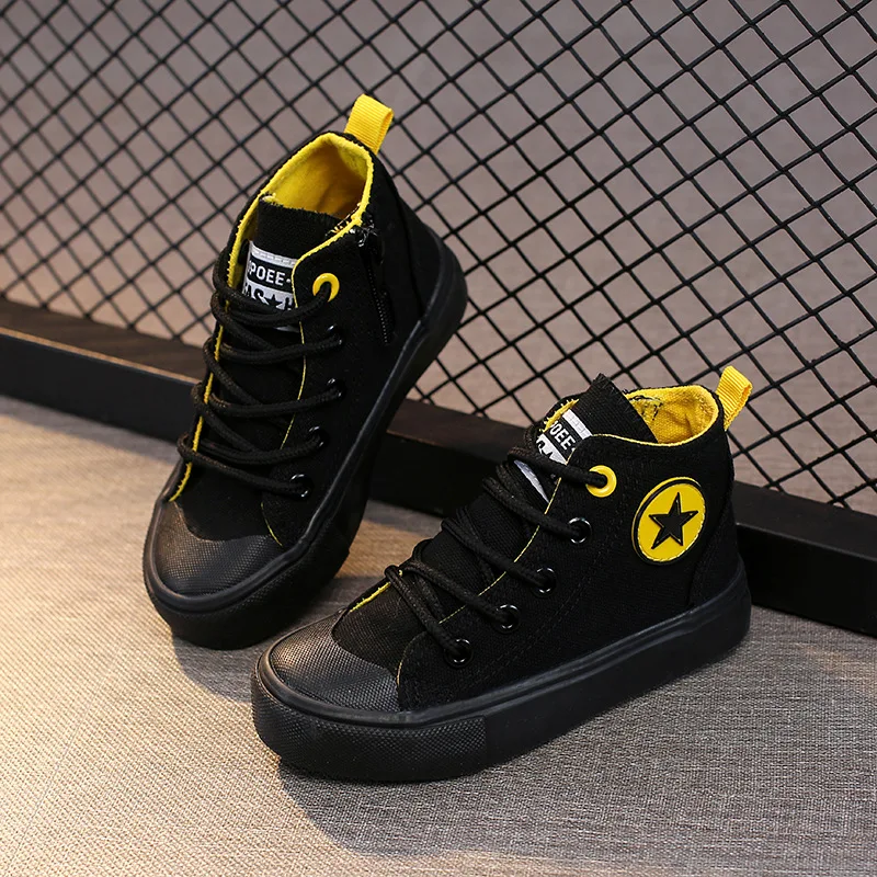 Children High-top Casual Canvas Shoes Boys Girl Zipper Flat Bottom Breathable Board Shoes Kid Cycling Sports Outdoor Board Shoes