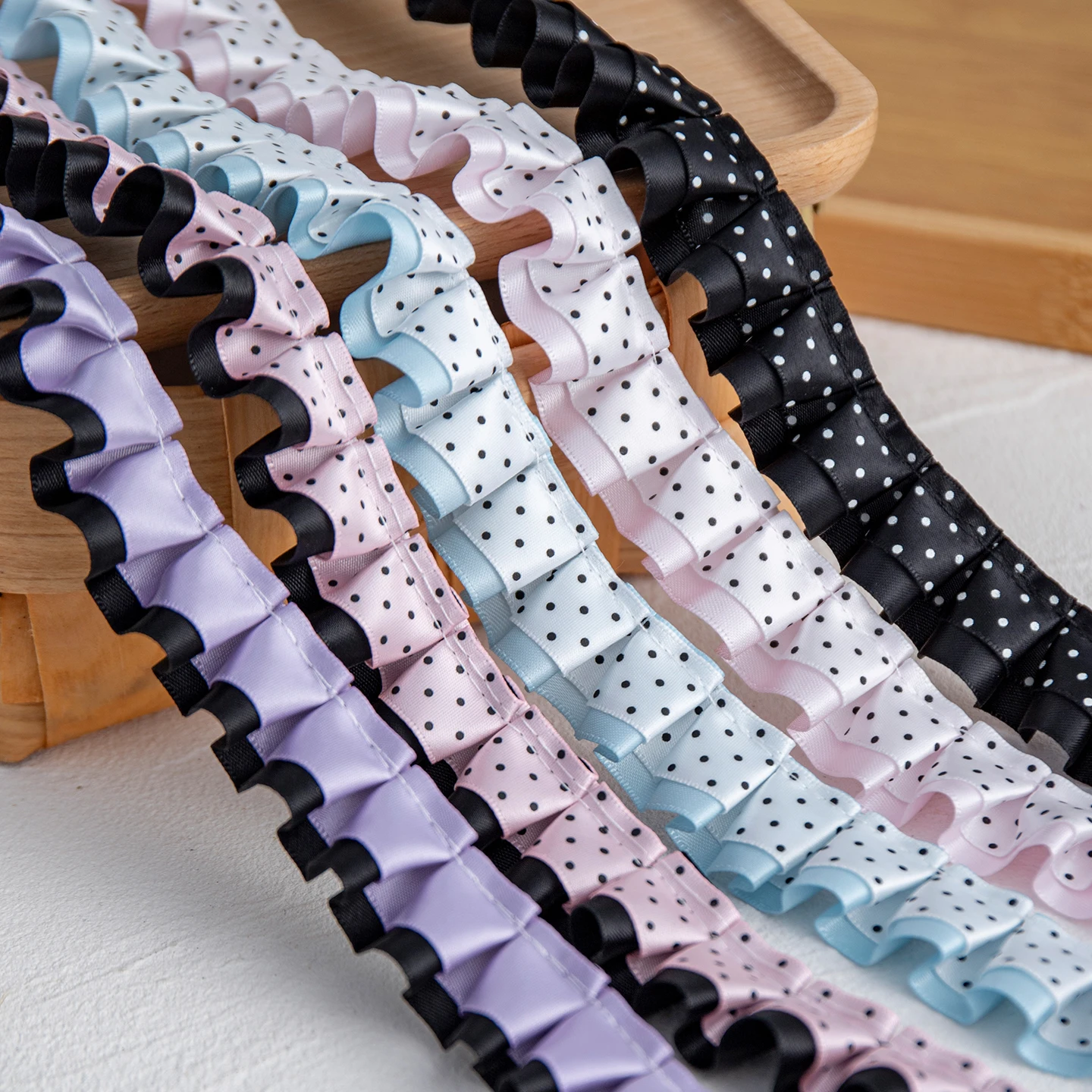 Pleated Dot Lace Trim Ribbon For Doll Decoration Dress Diy Crafts Materials Clothing Edge Sewing Accessories 25mm Wide Trimming