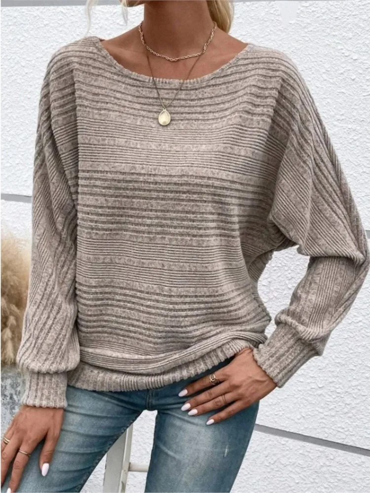 Casual Solid Knit Sweater Top For Women Fashion Long Sleeve O Neck Pullovers Tops Lady Office Womens Clothing Autumn Winter New