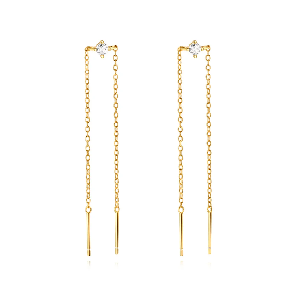 AIDE 925 Sterling Silver Wire Double Chain Drangles Stud Earring for Women Straight Hanging Tassel Ear Studs Jewelry 1 Pair