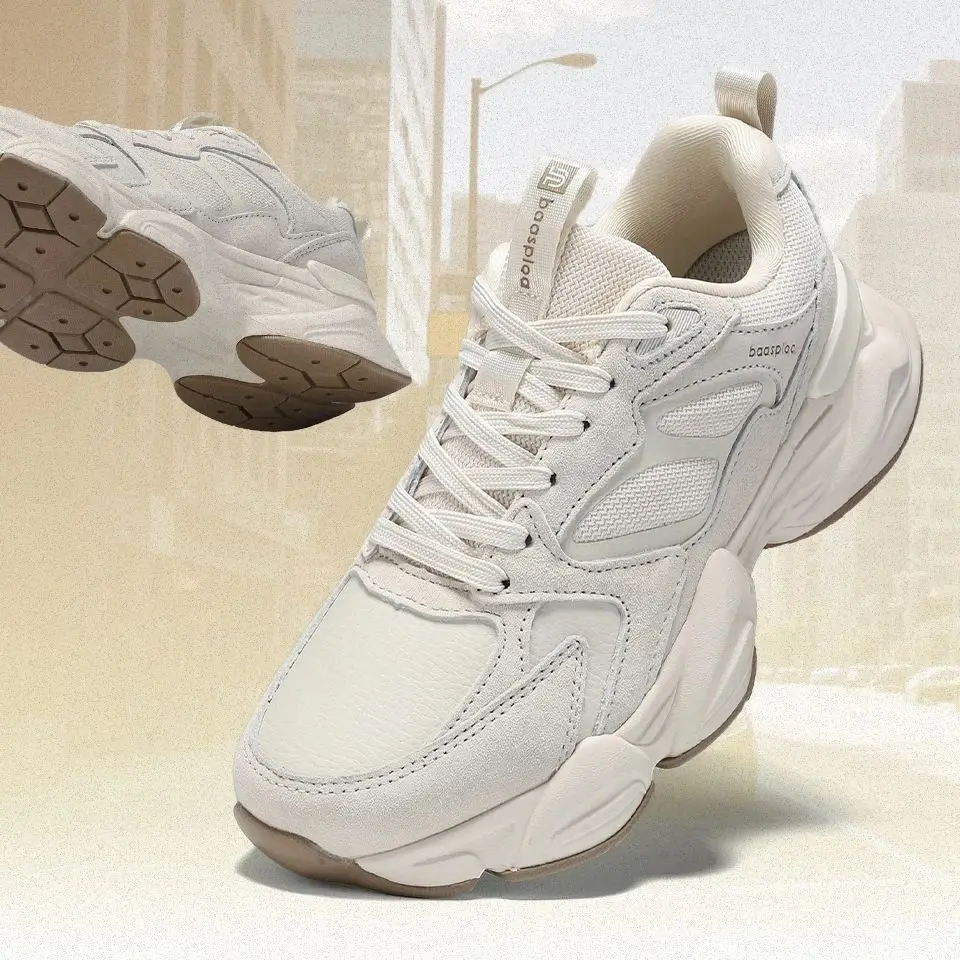 Baasploa Women Casual Shoes Comfort Leather Walking Sneakers For Women Solid Color Fashion Sport Shoes Non-Slip Hight Increase
