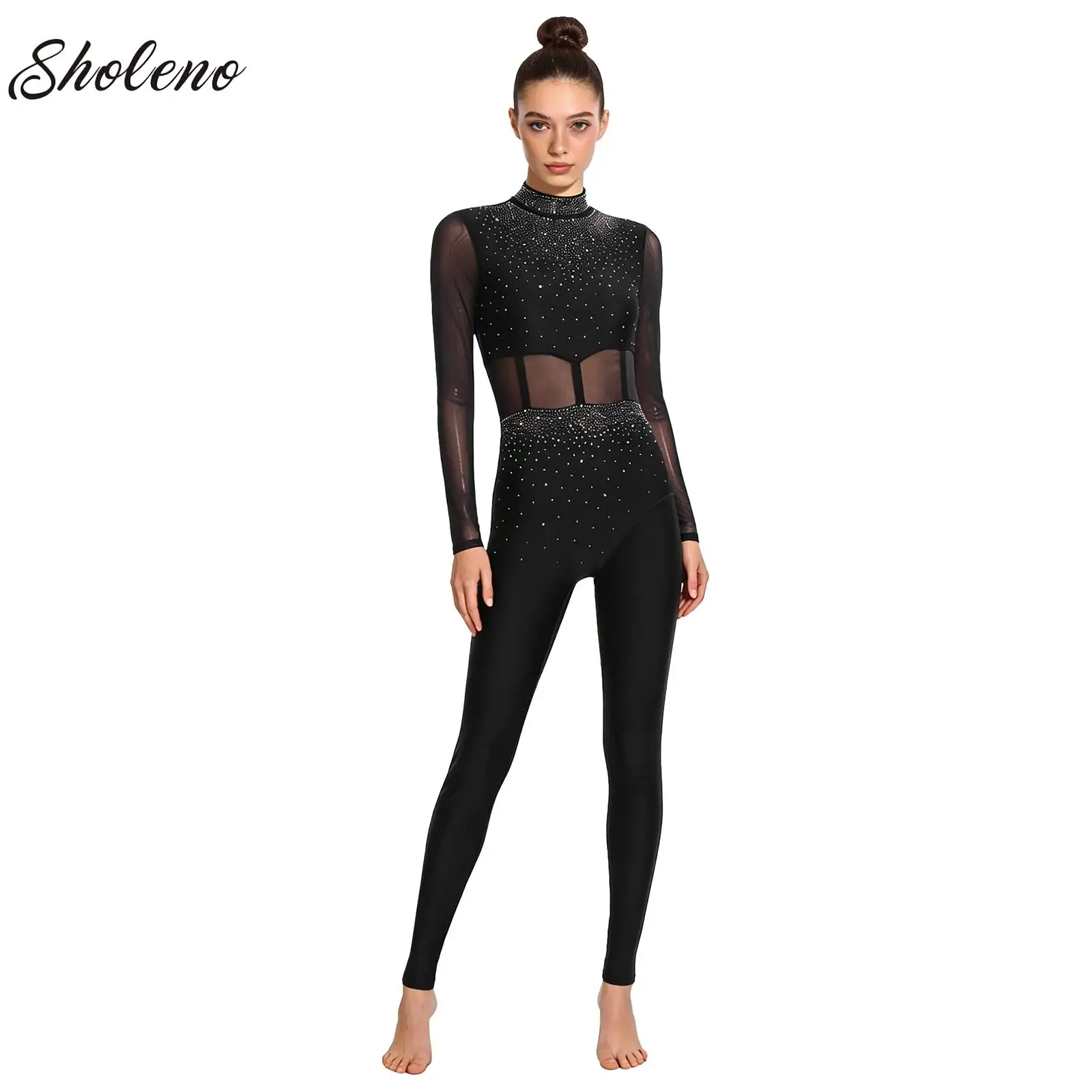 Womens One Piece Jumpsuits Long Sleeve Ballet Dance Leotard Workout Full Body Suit Gymnastics Figure Skating Practice Costume