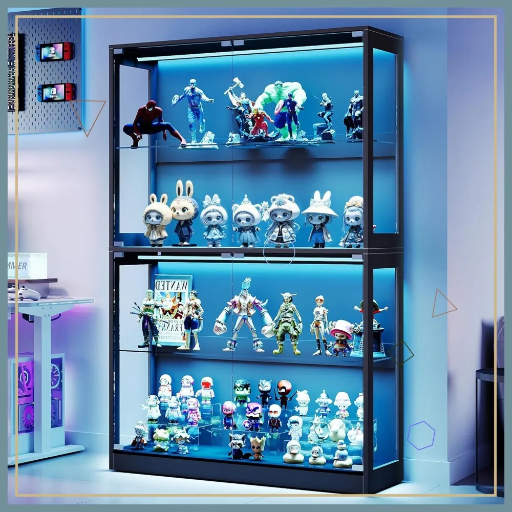 70" Modern Glass Display Cabinet with RGB LED Lights, Adjustable Shelves & Press-to-Open Doors for Collectibles