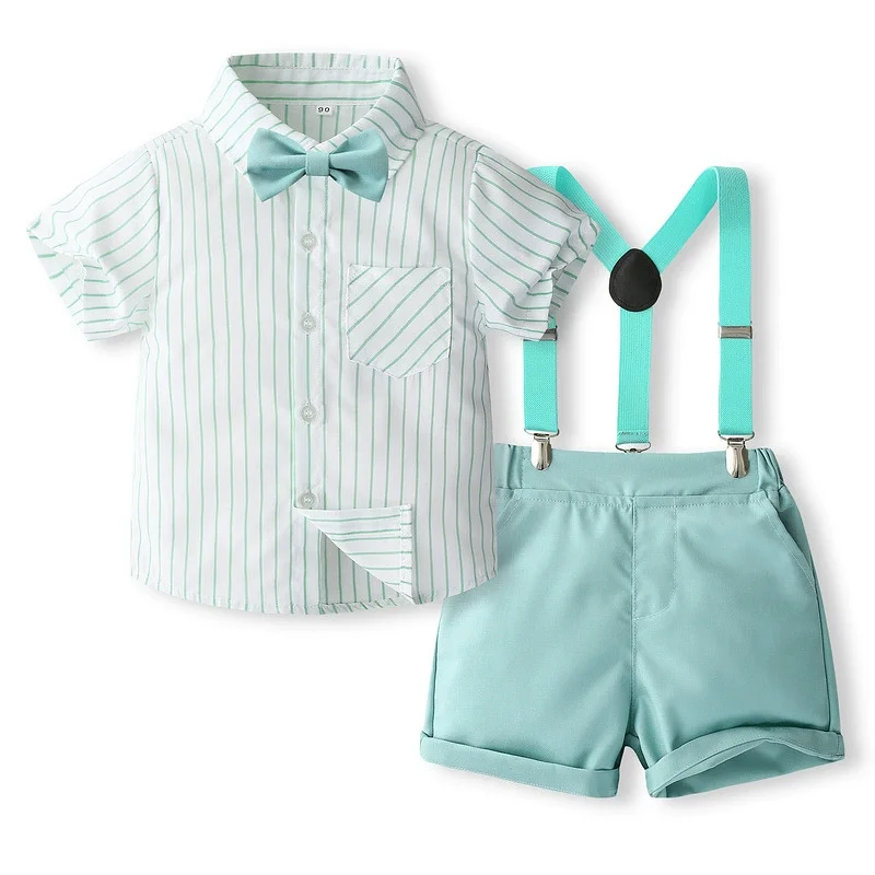 Summer New Short Sleeved Boys' Set British Baby Strap Clothes Gentlemen's Casual Children's Set