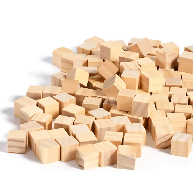 200pcs 1.5cm Wooden Blocks, Unfinished Natural Solid Wood Cube Block for DIY Project Craft Making Painting Home Decor