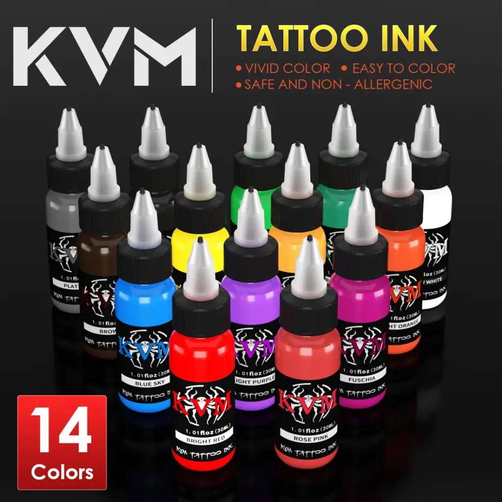 KVM 1oz (30ml) 7/14 Colors Professional Tattoo ink for Body Art Natural Plant Micro Pigment Permanent Tattoo Ink For Body Paint