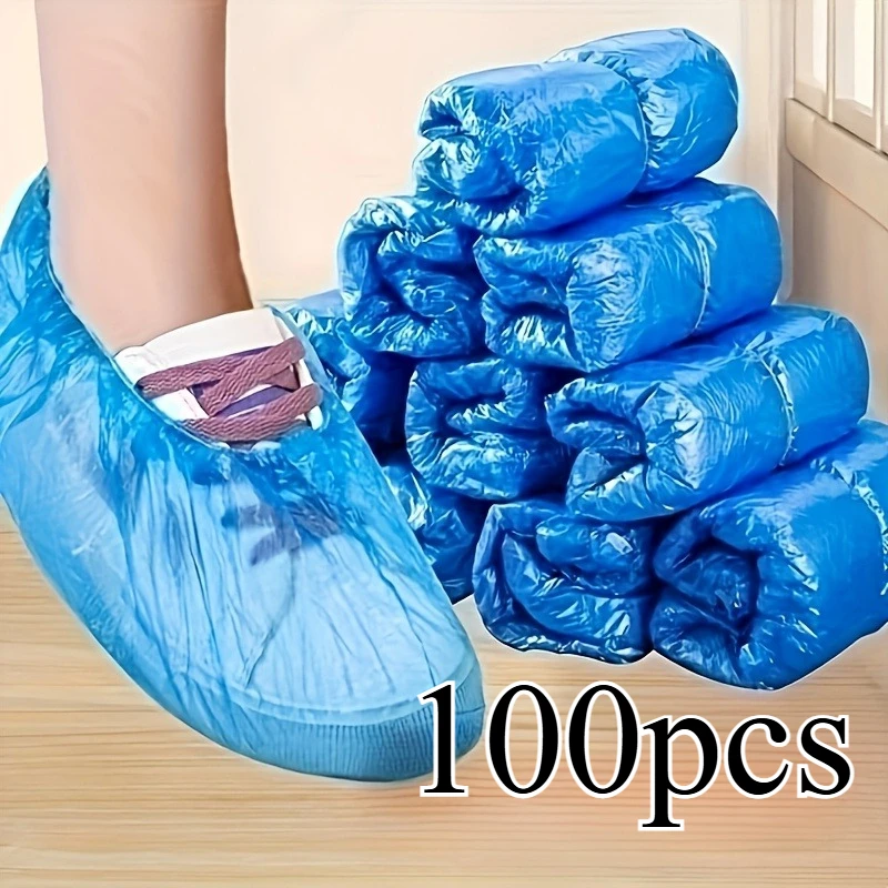 100 disposable plastic shoe covers - durable, waterproof and anti-slip, suitable for cleaning, travel and hotels
