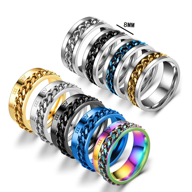Rotating Stainless Steel Multifunctional Ring for Couple Punk Anti Anxiety Relaxing Rings Rotate Chain Spinner Finger Jewelry