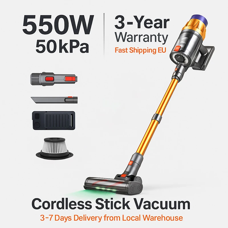 MPQU 550W Cordless Stick Handheld Vacuum Cleaner 55kPa Strong Suction Detachable Battery Touchscreen HEPA Filter Electric Broom
